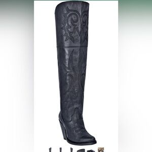 Dan Post Womens Jilted Embroidered Snip Toe Boots Over the Knee - Black size 7.5